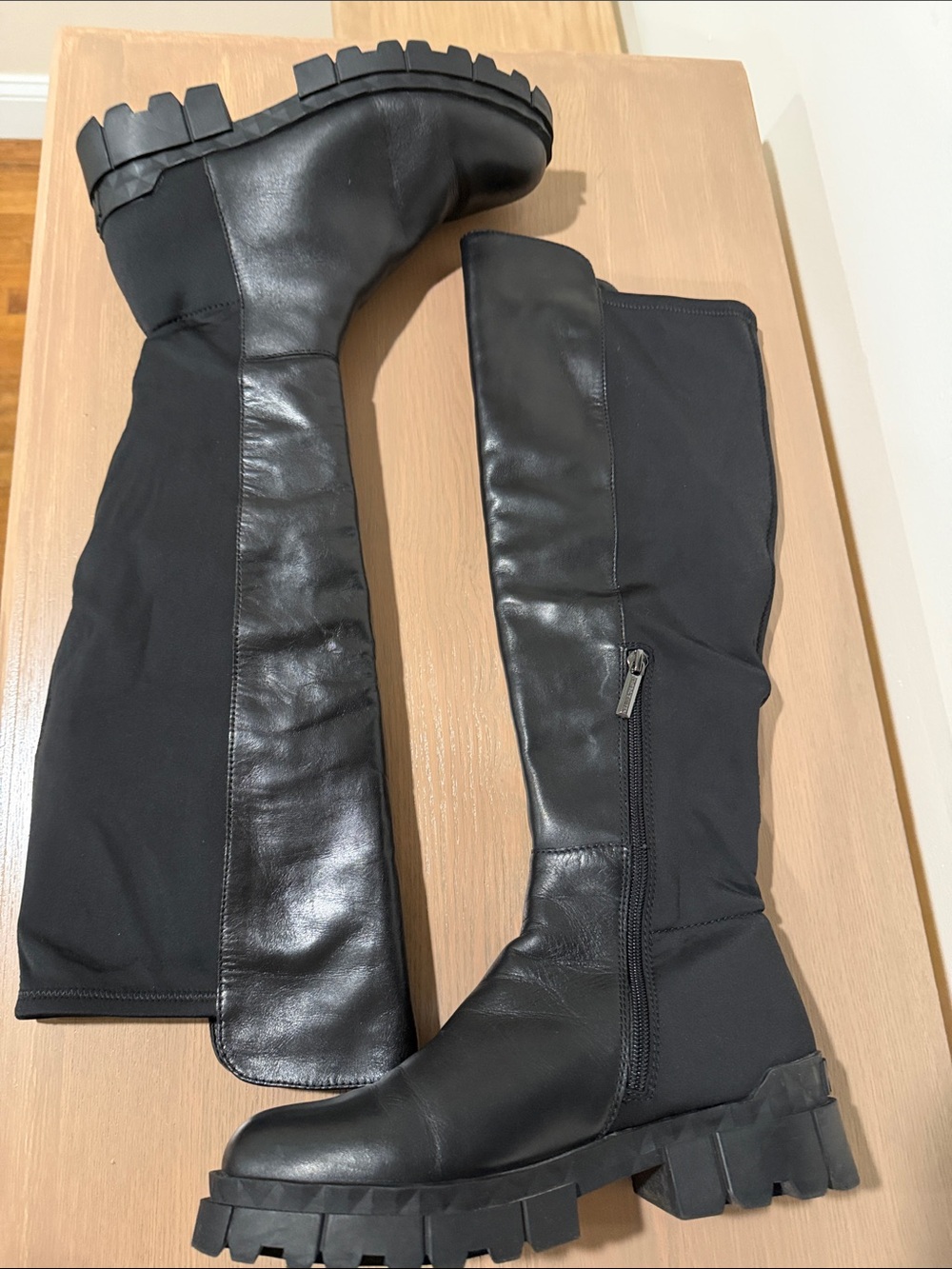 Karl Lagerfeld Black Over-the-Knee Lug-Sole Boots
